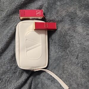 Valentino- Cosmetics Pouch-Wristlet (Cream🍦) Bundle with Valentino Lipstick